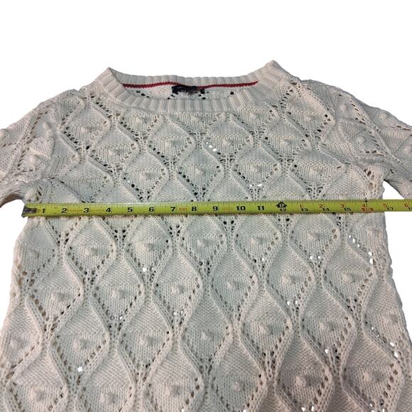 Tommy Hilfiger White Knit Sweater Light Academia Size Small Diamond Pattern - Picture 7 of 10